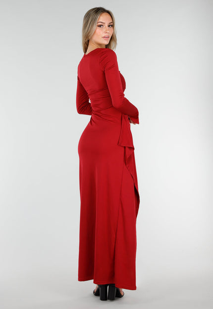 NEW221025 Bordeauxrode Maxi Jurk