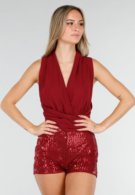 Bordeauxrode Pailletten Playsuit