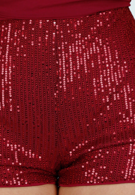 Bordeauxrode Pailletten Playsuit