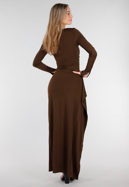 NEW221025 Bruine Maxi Jurk met Split
