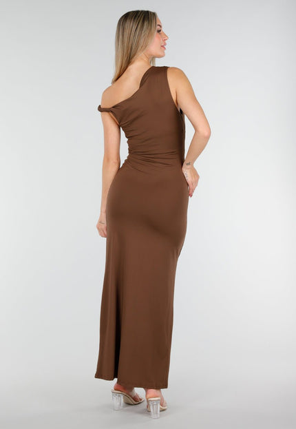 OP=OP.47.NL Bruine One Shoulder Maxi Jurk