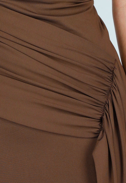 OP=OP.47.NL Bruine One Shoulder Maxi Jurk