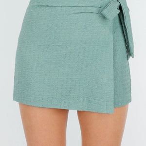 NEW221025 Groene Linnenlook Skort met Stretch