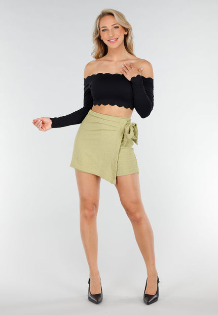 NEW221025 Olijfgroene Linnenlook Overslag Skort