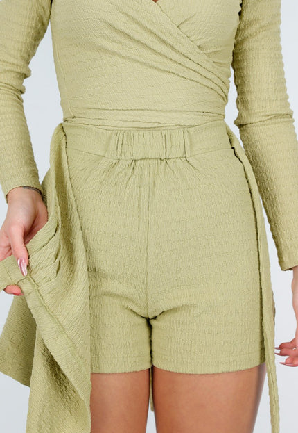 NEW221025 Olijfgroene Linnenlook Overslag Skort