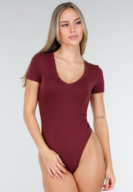 NEW221025 Rode Bodysuit met V-Hals