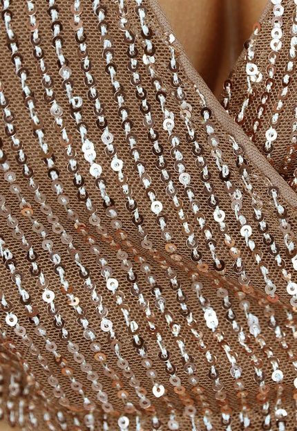 OP=OP.AV.09 Bruine Overslag Top met Champagne Pailletten