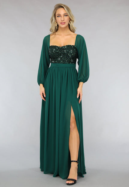 NEW2211 Groene Longsleeve Galajurk met Pailletten