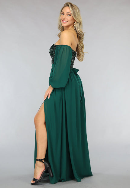 NEW2211 Groene Longsleeve Galajurk met Pailletten