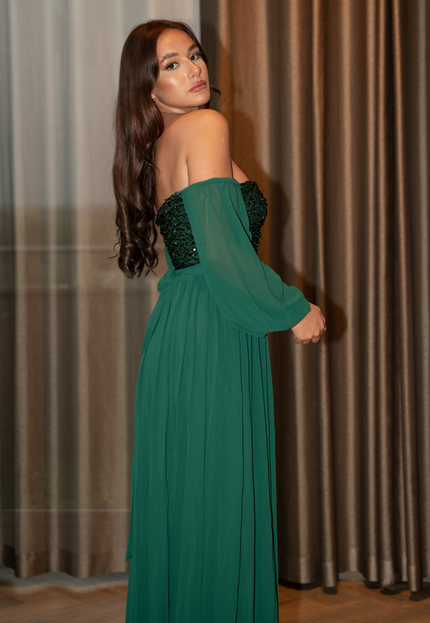 NEW2211 Groene Longsleeve Galajurk met Pailletten