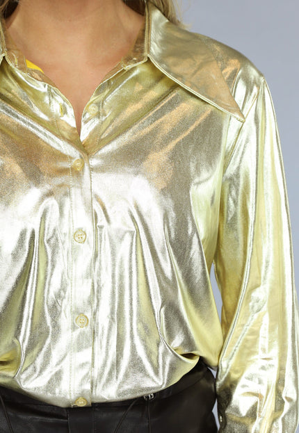 OP=OP.50.NL Metallic Gouden Blouse met Lange Mouwen