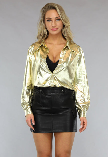 OP=OP.50.NL Metallic Gouden Blouse met Lange Mouwen