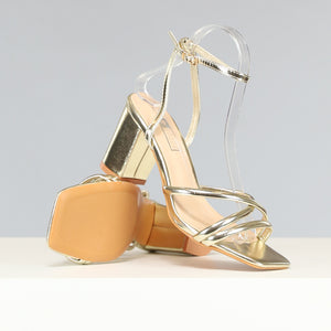 NEW2211 Metallic Gouden Strap Hakken met Lage Hak