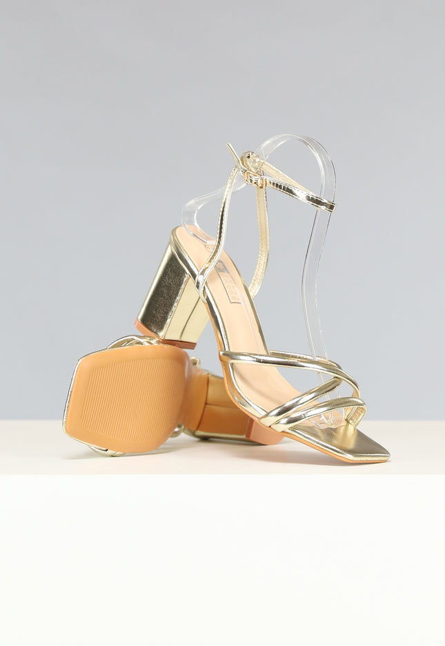 NEW2211 Metallic Gouden Strap Hakken met Lage Hak