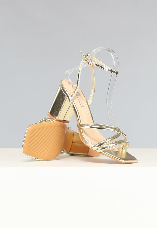 NEW2211 Metallic Gouden Strap Hakken met Lage Hak