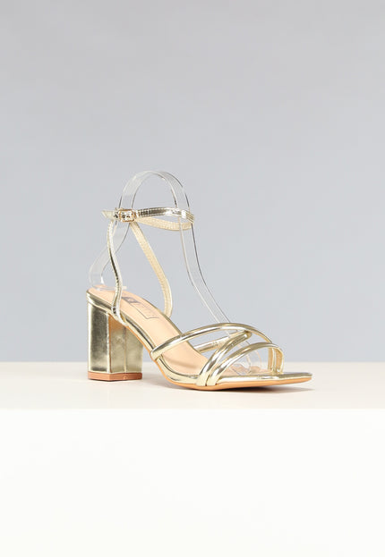 NEW2211 Metallic Gouden Strap Hakken met Lage Hak