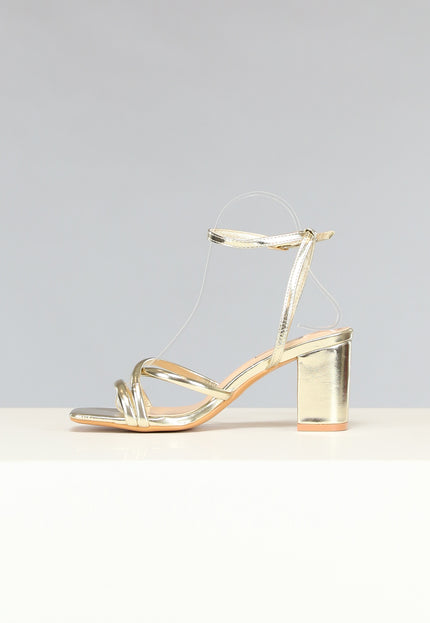 NEW2211 Metallic Gouden Strap Hakken met Lage Hak