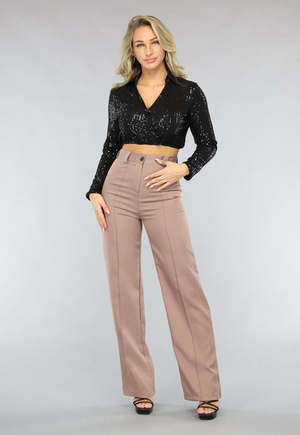 OP=OP.AV.09 Zwarte Cropped Overslag Blouse met Pailletten