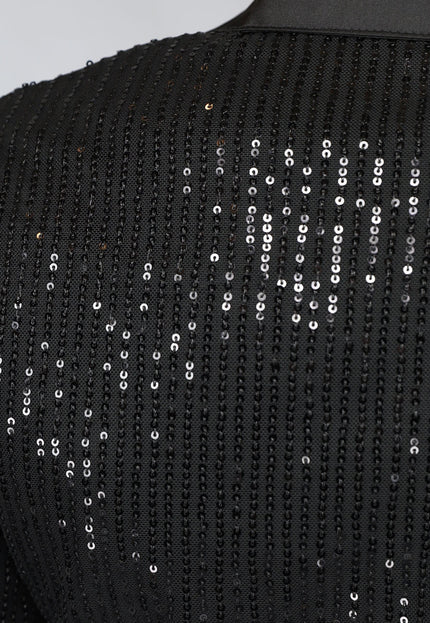 OP=OP.AV.09 Zwarte Cropped Overslag Blouse met Pailletten