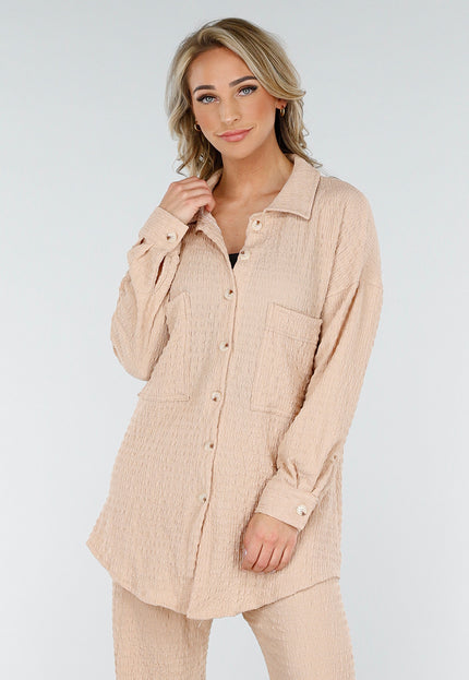 NEW230425 Beige Crinkle Set met Blouse en Broek