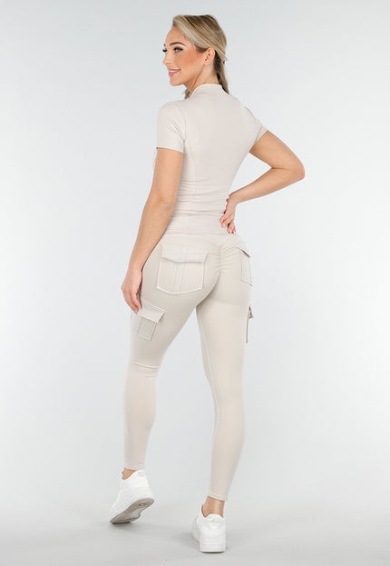 NEW230425 Beige Sportset met Cargo Legging