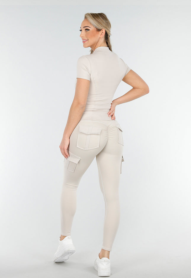 NEW230425 Beige Sportset met Cargo Legging
