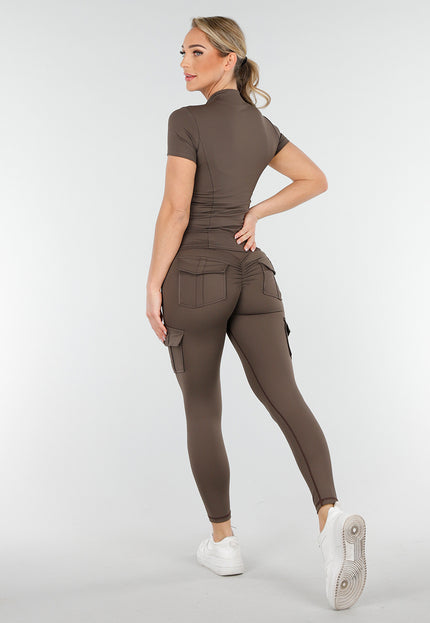 NEW230425 Bruine Sportset met Cargo Details