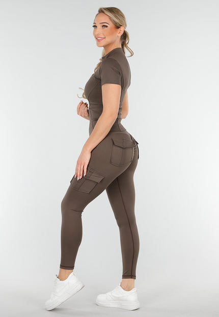 NEW230425 Bruine Sportset met Cargo Details