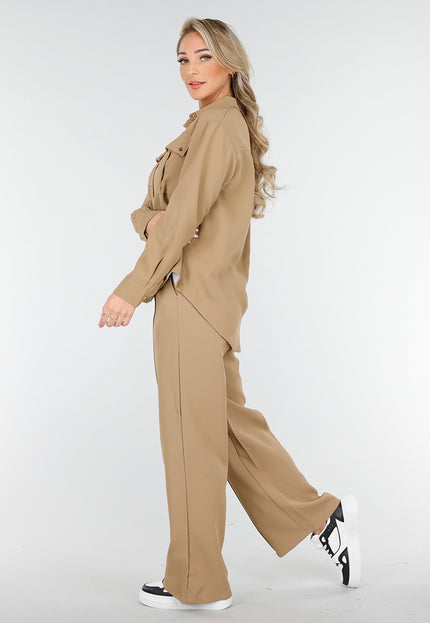 NEW230425 Camel Two Piece Set met Rechte Broek