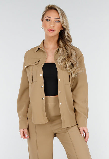 NEW230425 Camel Two Piece Set met Rechte Broek