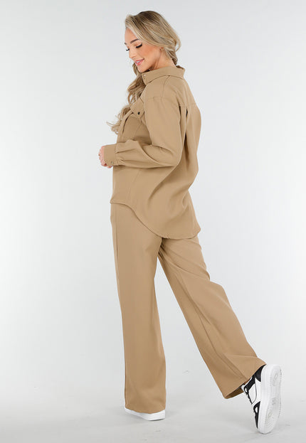 NEW230425 Camel Two Piece Set met Rechte Broek
