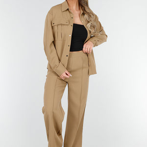 NEW230425 Camel Two Piece Set met Rechte Broek