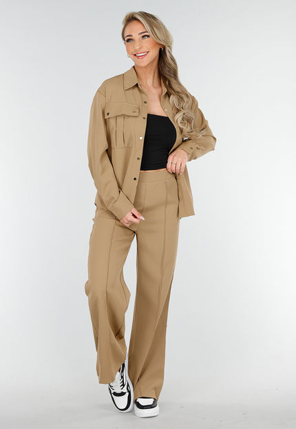 NEW230425 Camel Two Piece Set met Rechte Broek