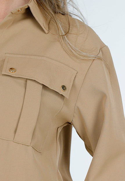 NEW230425 Camel Two Piece Set met Rechte Broek