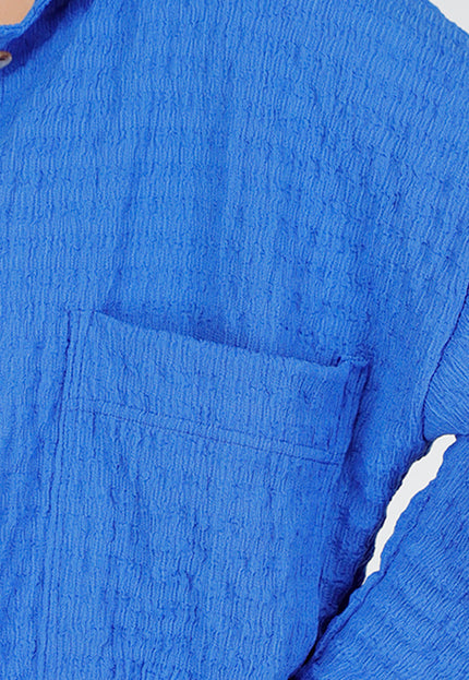 NEW230425 Felblauwe Two Piece met Elastische Tailleband