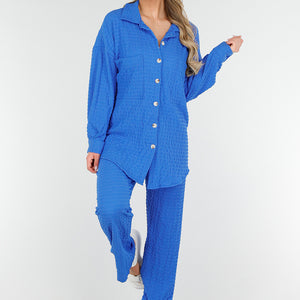 NEW230425 Felblauwe Two Piece met Elastische Tailleband