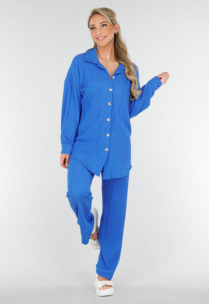 NEW230425 Felblauwe Two Piece met Elastische Tailleband