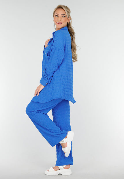 NEW230425 Felblauwe Two Piece met Elastische Tailleband