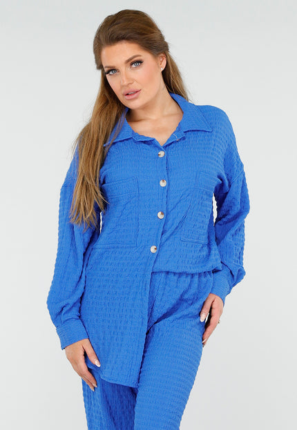 NEW230425 Felblauwe Two Piece met Elastische Tailleband