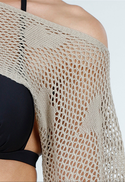 NEW230425 Khaki Gehaakte Cover-Up Set