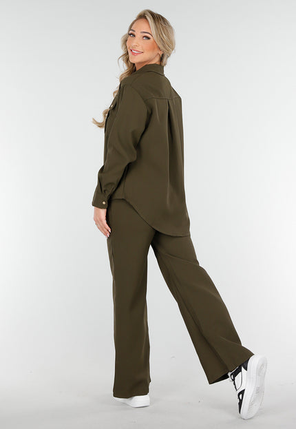 NEW230425 Khaki Two Piece Set met Rechte Broek