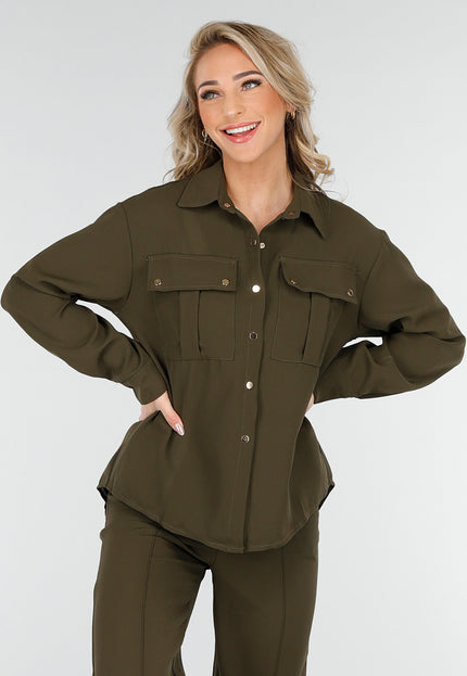NEW230425 Khaki Two Piece Set met Rechte Broek
