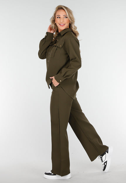 NEW230425 Khaki Two Piece Set met Rechte Broek