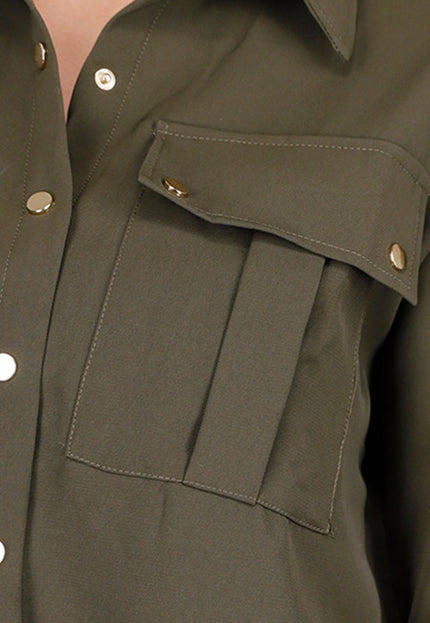 NEW230425 Khaki Two Piece Set met Rechte Broek