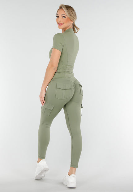 NEW230425 Khaki Two-Piece Set met Scrunch