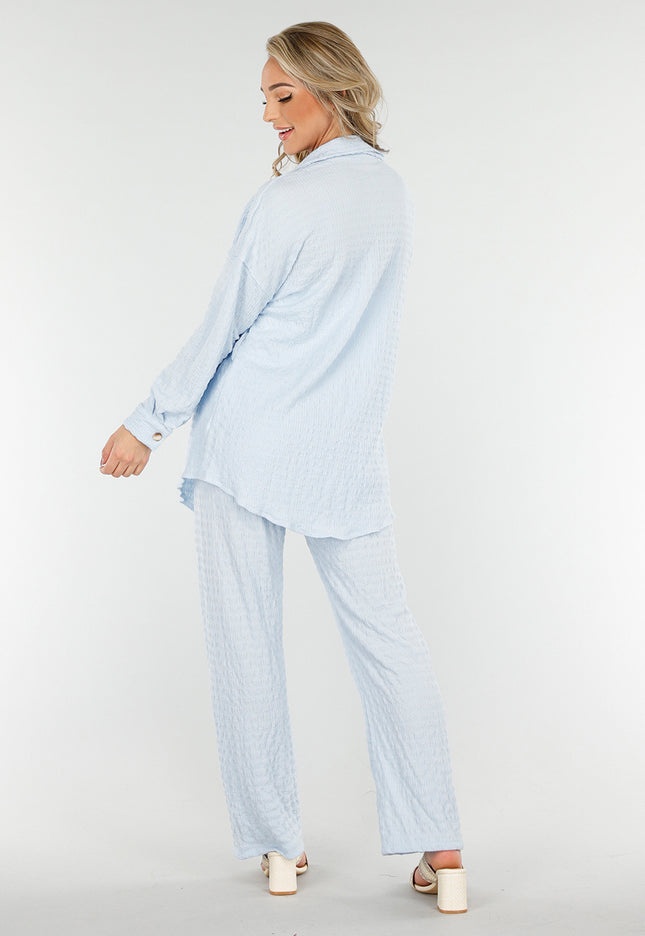 NEW230425 Lichtblauwe Stretch Two Piece met Knoopsluiting