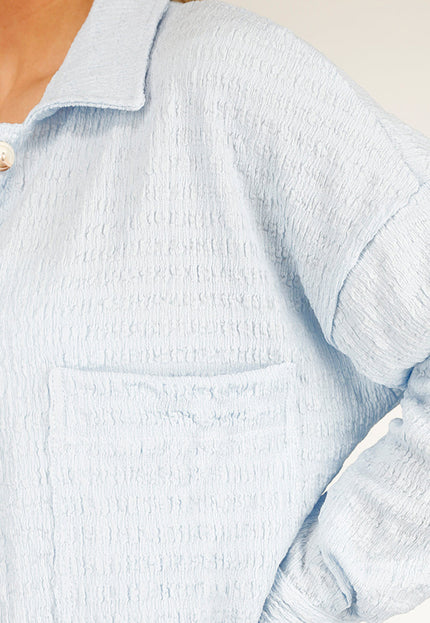 NEW230425 Lichtblauwe Stretch Two Piece met Knoopsluiting