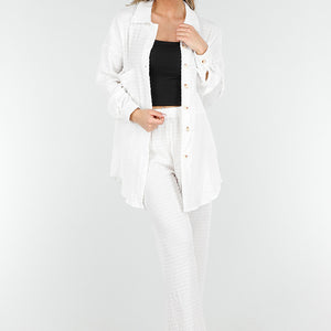 NEW230425 Witte Crinkle Set met Rechte Broek