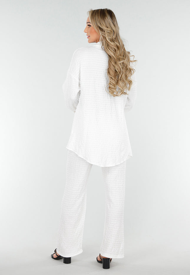 NEW230425 Witte Crinkle Set met Rechte Broek