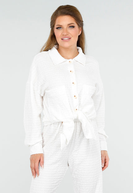 NEW230425 Witte Crinkle Set met Rechte Broek